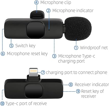 Mini Microphone Wireless Lavalier Réduction du Bruit pour Youtube,Tiktok Video,Vlog
