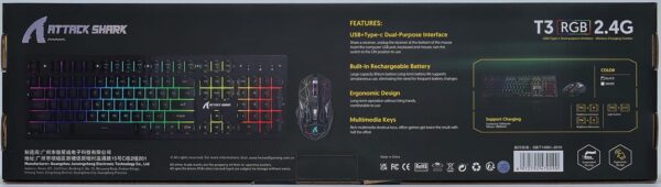 ATTACK SHARK T3  Clavier et Souris Sans Fil Gamer RGB