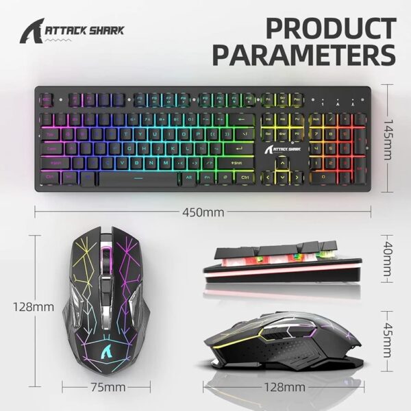 ATTACK SHARK T3  Clavier et Souris Sans Fil Gamer RGB