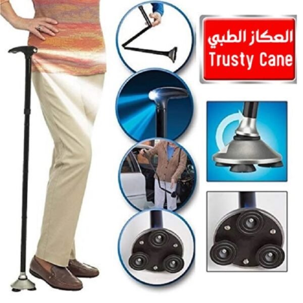 Bâton de Marche Avec Lumière À LED et 4 Ventouses